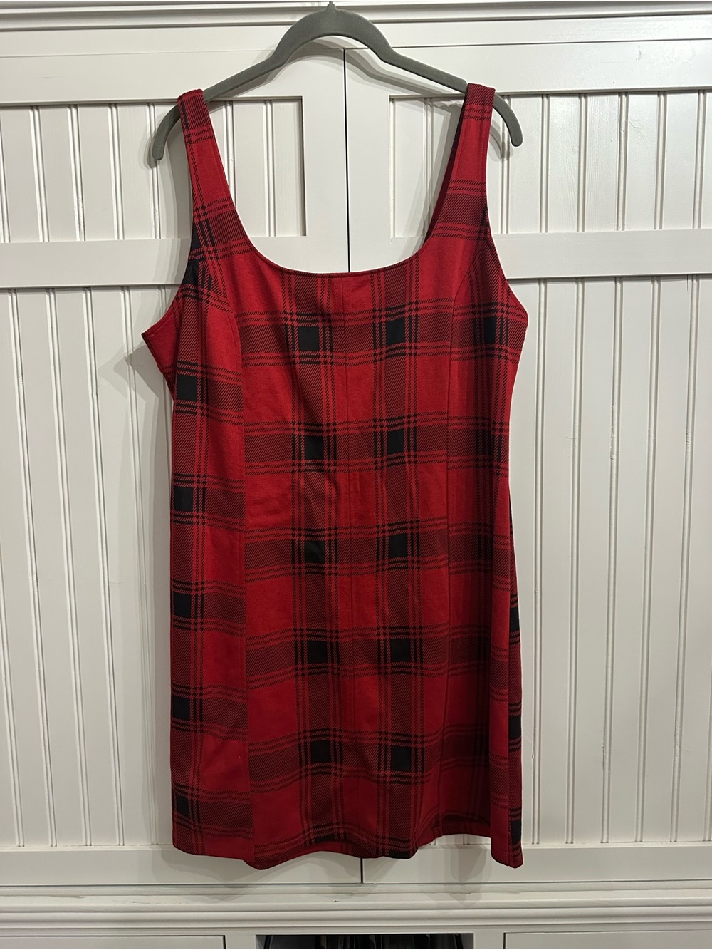 SO Red and Black Plaid Sleeveless Mini Dress